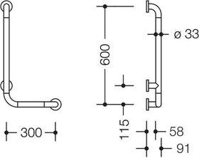 Hewi Winkelgriff SERIE 801 d= 33mm Ausldg 90 300x600mm anthraz.gr