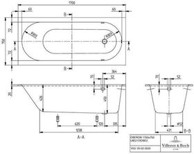 V&B Einbauwanne OBERON R-eck1700x750mm stone white