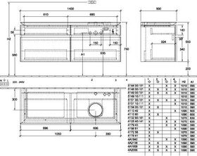 V&B Waschtischunterschrank LEGATO 1400x550x500mm mit Beleuchtung Stone Oak