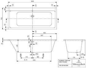 V&B Whirlpoolsystem SUBWAY m BW R-eck 170x75 Tech. Pos 2 we