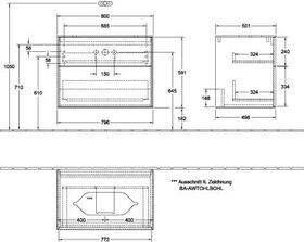 V&B Waschtischunterschrank FINION 800x603x501mm AP Gl bl ma glos. wh lacq.