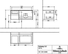 V&B Waschtischunterschrank SUBWAY 3.0 1001x422,5x516mm f SWT re Gri Vo bl Br w