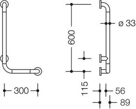 Hewi Winkelgriff SERIE 801 d= 33mm, Ausladung 88mm 300x600mm umbra