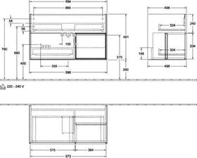 V&B Waschtischunterschrank FINION 996x591x498mm Regalele. Peony Black Matt