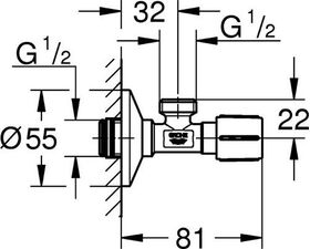 Grohe Eckventil 1/2" Schubros d= 55mm chr