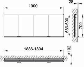 Keuco Spiegelschrank ROYAL MODULAR 2.0 Breite 1900mm Höhe 700mm Tiefe 120mm