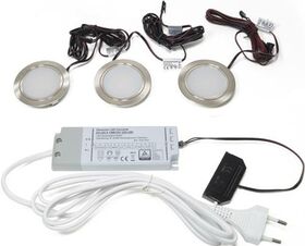 3-er Set Einbauleuchte Chip Warmweiß 12 V 12 W Rahmenfarbe Edelstahloptik L&S