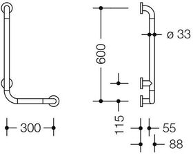 Hewi Winkelgriff SERIE 801 d= 33mm, Ausladung 90mm 300x600mm orange