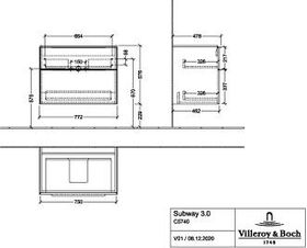 V&B Waschtischunterschrank SUBWAY 3.0 772x576x478mm f SWT Gri Alu glänz. Br w