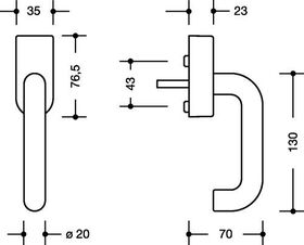 Fenstergriff 111PBFGA PA 92 grau 30mm abschl.HEWI