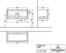 V&B Waschtischunterschrank SUBWAY 3.0 973x429x478mm f SWT Gri Vo bl Br w