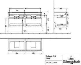 V&B Waschtischunterschrank SUBWAY 3.0 1272x576x478mm f S-DWT Gri Vol bl Br w