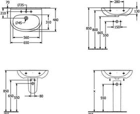 V&B Waschtisch O.NOVO 650x480mm 1 HL ov mit ÜL we