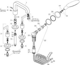 4-Loch Wannenrandarmatur AXOR CITTERIO DN 15 m Hebelgriffen und Rosetten chrom