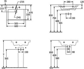 V&B Schrankwaschtisch SUBWAY 3.0 600x470mm o ÜL mit HL we C+