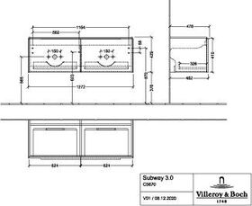 V&B Waschtischunterschrank SUBWAY 3.0 1272x429x478mm f S-DWT Gri Vol bl Br w