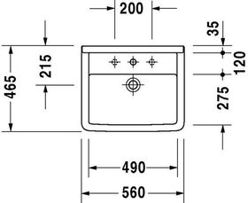 Duravit Einbauwaschtisch STARCK 3 m ÜL HLB 560x460mm 1 Hahnloch weiß WG