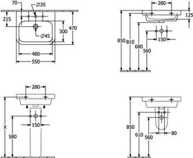 V&B Waschtisch ARCHITECTURA 550x470mm ohne ÜL we