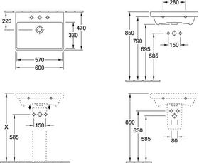 V&B Waschtisch AVENTO 600x470mm m ÜL Stone White CeramicPlus