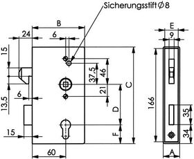 Schiebetorschlosskasten 140S DIN L/R Maß A40xB94xC173mm Dornm.60mm AMF