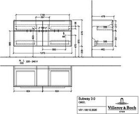 V&B Waschtischunterschrank SUBWAY 3.0 1272x576x478mm m Be f SWT Gri Vo bl Br w