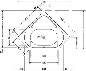 Duravit Eck-Badewanne D-CODE 2 Rückenschrägen, weiß 1400x1400mm