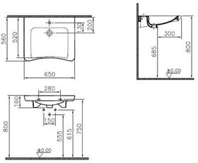 VitrA Waschtisch CONFORMA 650x560/520mm HL mttg m Ü-loch weiß