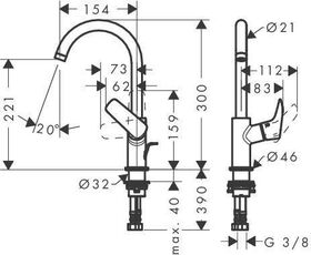 HG Einhebel-Waschtischmischer 210 LOGIS DN 15 m Schw-ausl m ZAG G 1 1/4Zoll chro