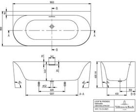 V&B Vorwandwanne LOOP & FRIENDS OVAL DUO wd. 180x80 Colour on Demand stone white