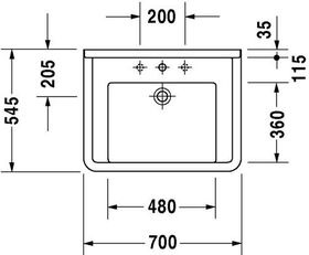 Duravit Waschtisch STARCK 3 VITAL m ÜL HLB 700x545mm 1 HL SeifSpend li we