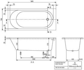 V&B Whirlpoolsystem O.NOVO m BW R-eck 170x75 Tech. Pos 1 we