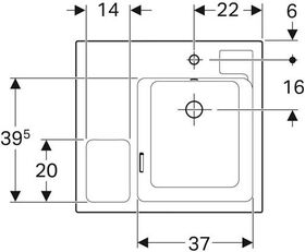 Geberit Waschtisch BAMBINI 600x550mm m ÜL mit Hahnloch rechts weiß