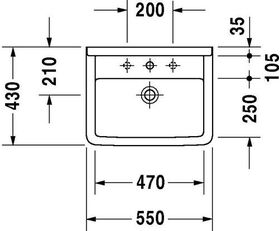 Duravit Waschtisch STARCK 3 m ÜL HLB 1 Hahnloch 550x430mm weiß