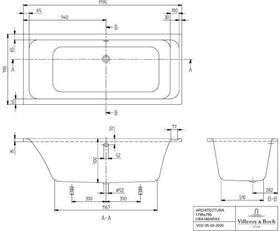 V&B Whirlpoolsystem ARCHITECTURA m BW R-eck 180x80 Tech. Pos 1 we