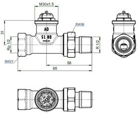 OV Thermostatventil Baureihe AQ M 30x1,5, Durchgang DN 15