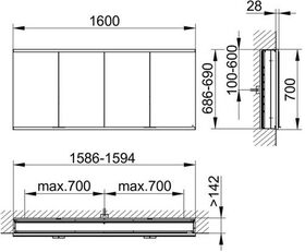 Keuco Spiegelschrank ROYAL MODULAR 2.0 Breite 1600mm Höhe 700mm Tiefe 160mm