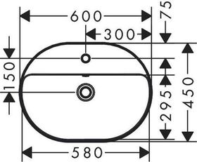 HG Aufsatzwaschtisch Xuniva U mit Hahnloch mit Überlauf 600x450mm weiß