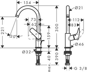 HG Einhebel-Waschtischmischer 210 LOGIS DN 15 m Schw-ausl m ZAG G 1 1/4Zoll ma-s