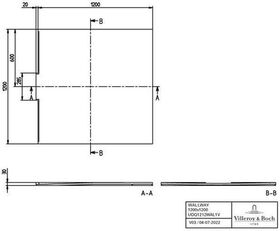 V&B Duschwanne WALLWAY Qu. fl. EB 1200x1200x30mm stone white