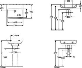 V&B Waschtisch O.NOVO 550x460mm o HL m ÜL we AntiBac C+