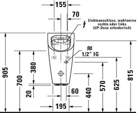 Duravit Elektr.-Uri. ME by Starck rim. 0,5 l Ab wa Netzans ohne Fliege weiß WG