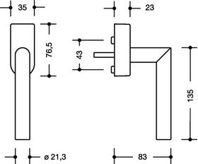 Fenstergriff 162PBFGA.2 PA 92 grau 30mm abschl.HEWI