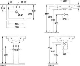 V&B Waschtisch SUBWAY 2.0 600x470mm, mit ÜL we C+