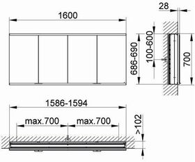 Keuco Spiegelschrank ROYAL MODULAR 2.0 Breite 1600mm Höhe 700mm Tiefe 120mm