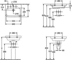 V&B Waschtisch ARCHITECTURA 600x470mm mit ÜL we C+