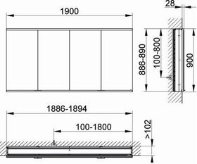 Keuco Spiegelschrank ROYAL MODULAR 2.0 Breite 1900mm Höhe 900mm Tiefe 160mm