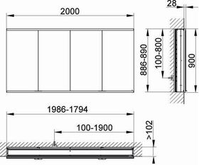 Keuco Spiegelschrank ROYAL MODULAR 2.0 Breite 2000mm Höhe 900mm Tiefe 160mm