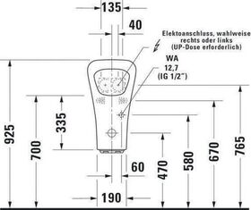 Duravit Elektro-Urinal DURASTYLE 300x340mm Bat Zul v hint o Fliege HG we