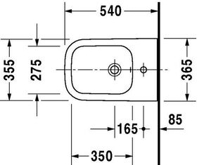 Duravit Wand-Bidet HAPPY D.2 m ÜL HLB 355x540mm 1 Hahnloch weiß