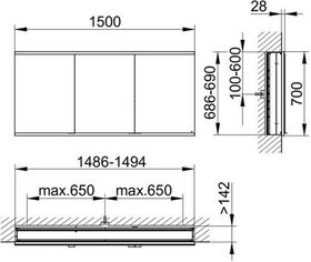 Keuco Spiegelschrank ROYAL MODULAR 2.0 Breite 1500mm Höhe 700mm Tiefe 160mm